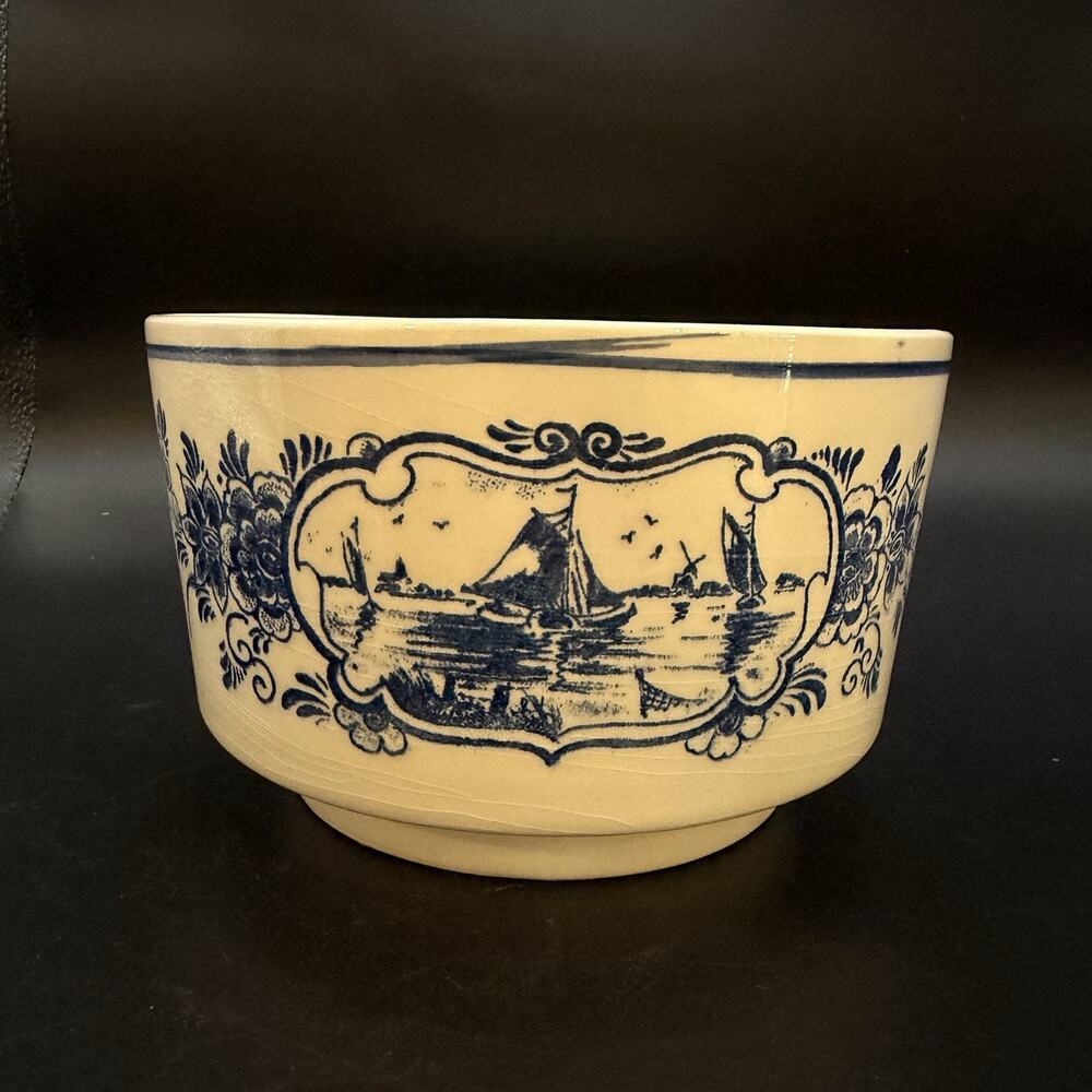 Delft Blauw Hand Painted Bowl Floral Windmill Vintage Holland Scenery Decor